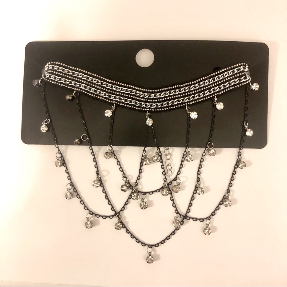 Silver Crystal Dangle Choker